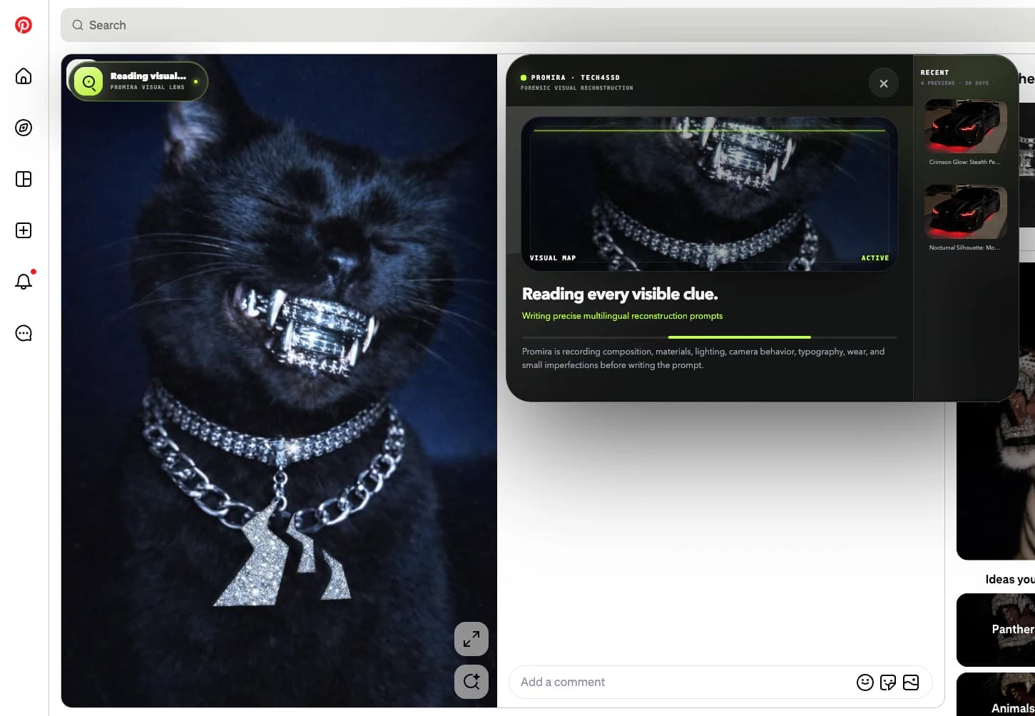 Promira reading the visual details of a Pinterest image